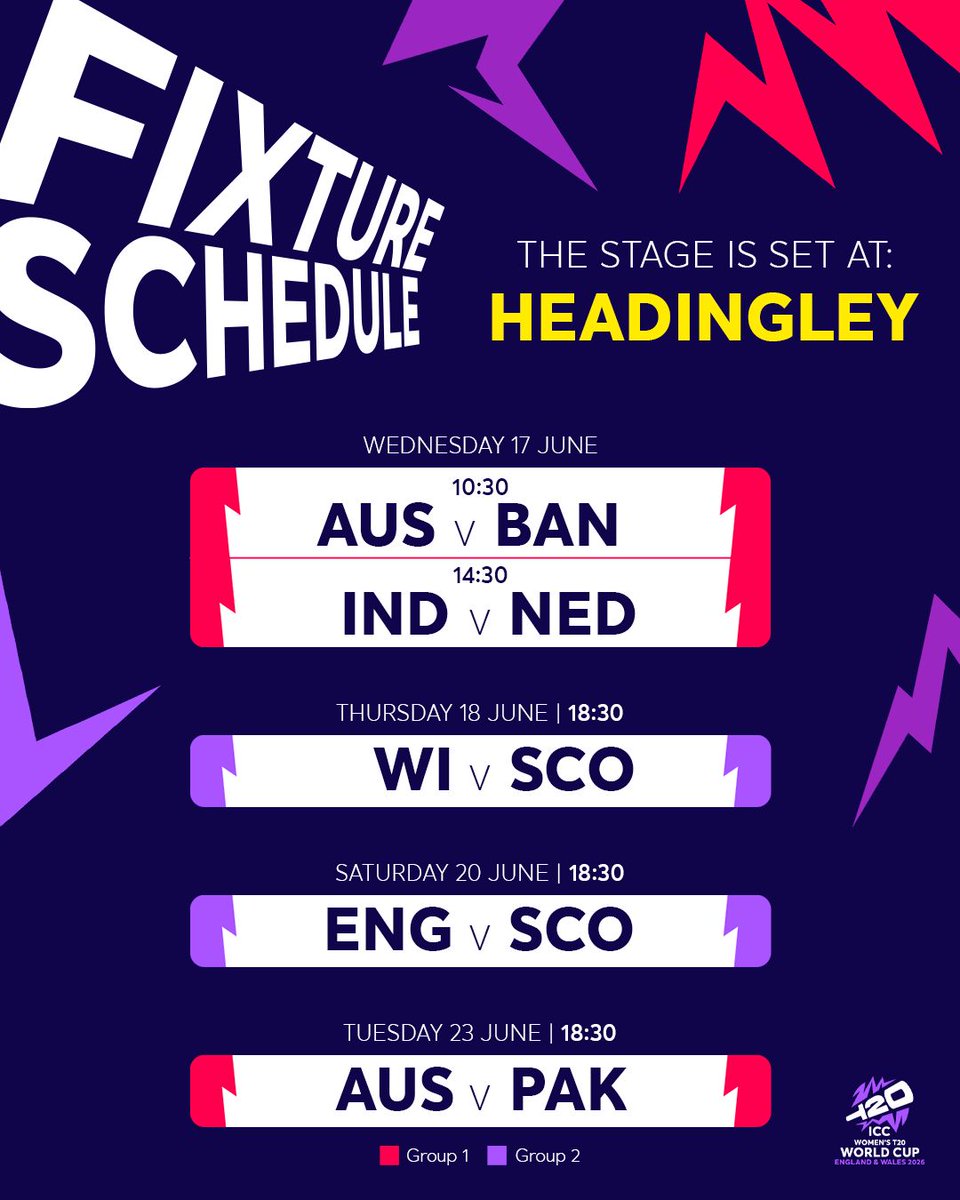 Here are your full ICC Women's T20 World Cup Headingley fixtures!

With 5 thrilling games at Headingley, including a home nations clash between England and Scotland, secure your seat now: tickets.womens.t20worldcup.com/list/partnerAd…
