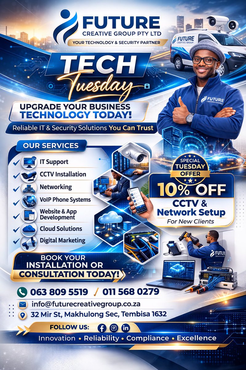 Creativee_Intel's tweet photo. 🚀 Tech Tuesday with Future Creative Group Pty Ltd!

Success in business starts with the right technology partner. From reliable IT support and CCTV installations to website development, VoIP systems, cloud solutions, and digital marketing . we’ve got you covered. https://t.co/ZrUZHxNY8z