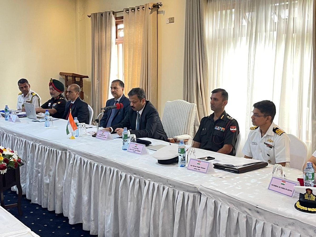 IndiainKenya's tweet photo. Forging stronger 🇮🇳 🇰🇪 defence cooperation

The 4th meeting of the India-Kenya Joint Defence Coordination Committee (JDCC) was held in Nairobi today.  Joint Secretary (International Cooperation), Ministry of Defence of India, Mr Amitabh Prasad co-chaired the meeting along-with his Kenyan counterpart Maj General  Fredrick Leuria, ACDF(OPD&T).

The two sides held wide-ranging talks on enhancing defence cooperation in various fields as outlined in the joint MoU on Defence Cooperation and the BAHARI maritime vision document. 

The delegations expressed appreciation for the recent developments in defence cooperation after the 3rd JDCC meeting, including the participation of VCDF, KDF in AEROINDIA 2025,  the commissioning of the CT Scan complex, joint unveiling of India-Africa Commemorative Pilllar, multiple IN & ICG ship port calls at Mombasa, the visit of Kenya Navy Commander to India in Sep 2025 and again for #IFR, #MILAN, #IONS 2026 and the successful conduct of 3rd edition of India-Kenya Defence Exhibition and Seminar.

@kdfinfo @MEAIndia @SpokespersonMoD @HQ_IDS_India @adgpi @indiannavy @SoipanTuya @kenyacdf