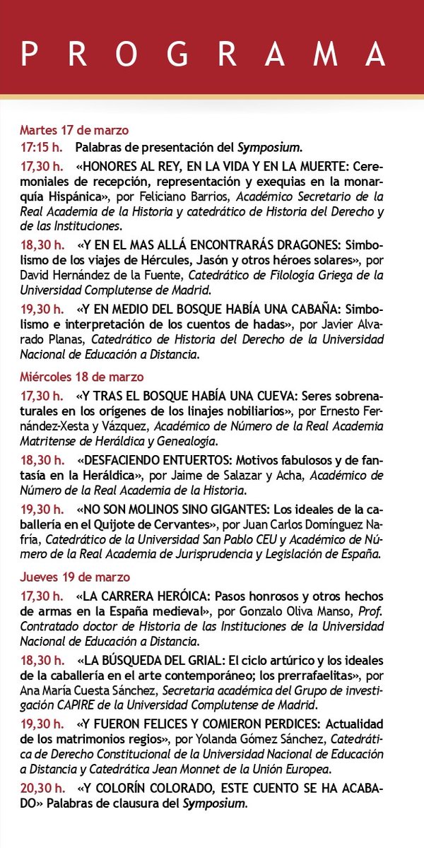 hidalgos_esp's tweet photo. ÉRASE UNA VEZ: DE PRINCESAS Y CABALLEROS ANDANTES
XXII Symposium organizado por la Universidad Nacional de Educación a Distancia y la Real Asociación de Hidalgos de España.
Días 17, 18 y 19 de marzo. https://t.co/jLX4X7eHmY