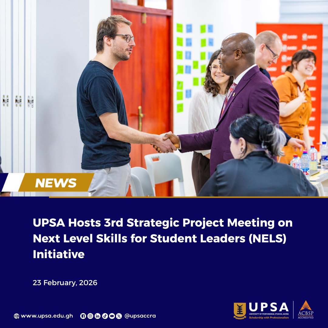 upsaccra's tweet photo. 𝗨𝗣𝗦𝗔 𝗛𝗼𝘀𝘁𝘀 𝟯𝗿𝗱 𝗦𝘁𝗿𝗮𝘁𝗲𝗴𝗶𝗰 𝗣𝗿𝗼𝗷𝗲𝗰𝘁 𝗠𝗲𝗲𝘁𝗶𝗻𝗴 𝗼𝗻 𝗡𝗲𝘅𝘁 𝗟𝗲𝘃𝗲𝗹 𝗦𝗸𝗶𝗹𝗹𝘀 𝗳𝗼𝗿 𝗦𝘁𝘂𝗱𝗲𝗻𝘁 𝗟𝗲𝗮𝗱𝗲𝗿𝘀 (𝗡𝗘𝗟𝗦) 𝗜𝗻𝗶𝘁𝗶𝗮𝘁𝗶𝘃𝗲
#UPSA #NELS #studentleaders https://t.co/GdatasOXx6