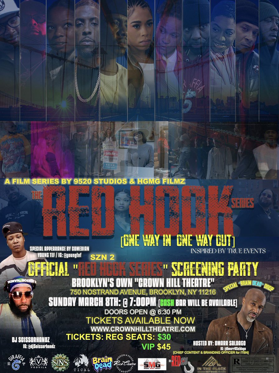 🎥 Come out to the Red Hook Series Screening Party! Sunday March 8th, Brooklyn, NYC - Tickets On Sale Now at CrownHillTheatre.com

#Screening #Premiere #Film #TheRedHookSeries #TvShow #ShamelBurroughs #ShaqSmith #NaquashaTroupe #UmaKetter #MarcShyst #CheyenneSmitj
