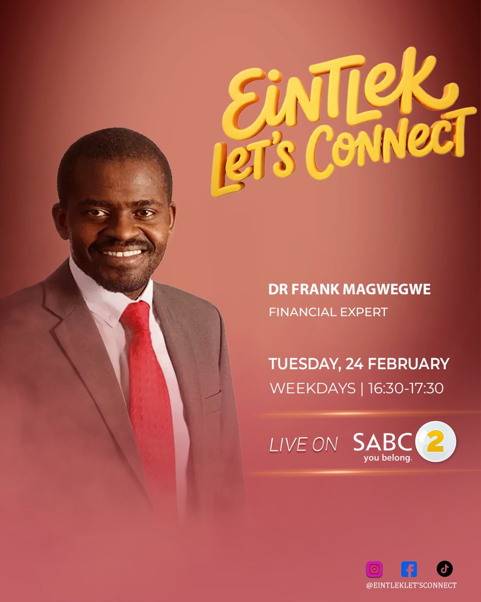 SABC_2's tweet image. #EintlekLetsConnect at 16:30 for an insightful conversation with professionals in human resource, finance, educational psychology and legal.

Guests: Euphenia Chetty, Dr Frank Magwegwe, Marijke Du Plessis, Mbali Kawawa

#SABC2 #LiveInEveryBeat