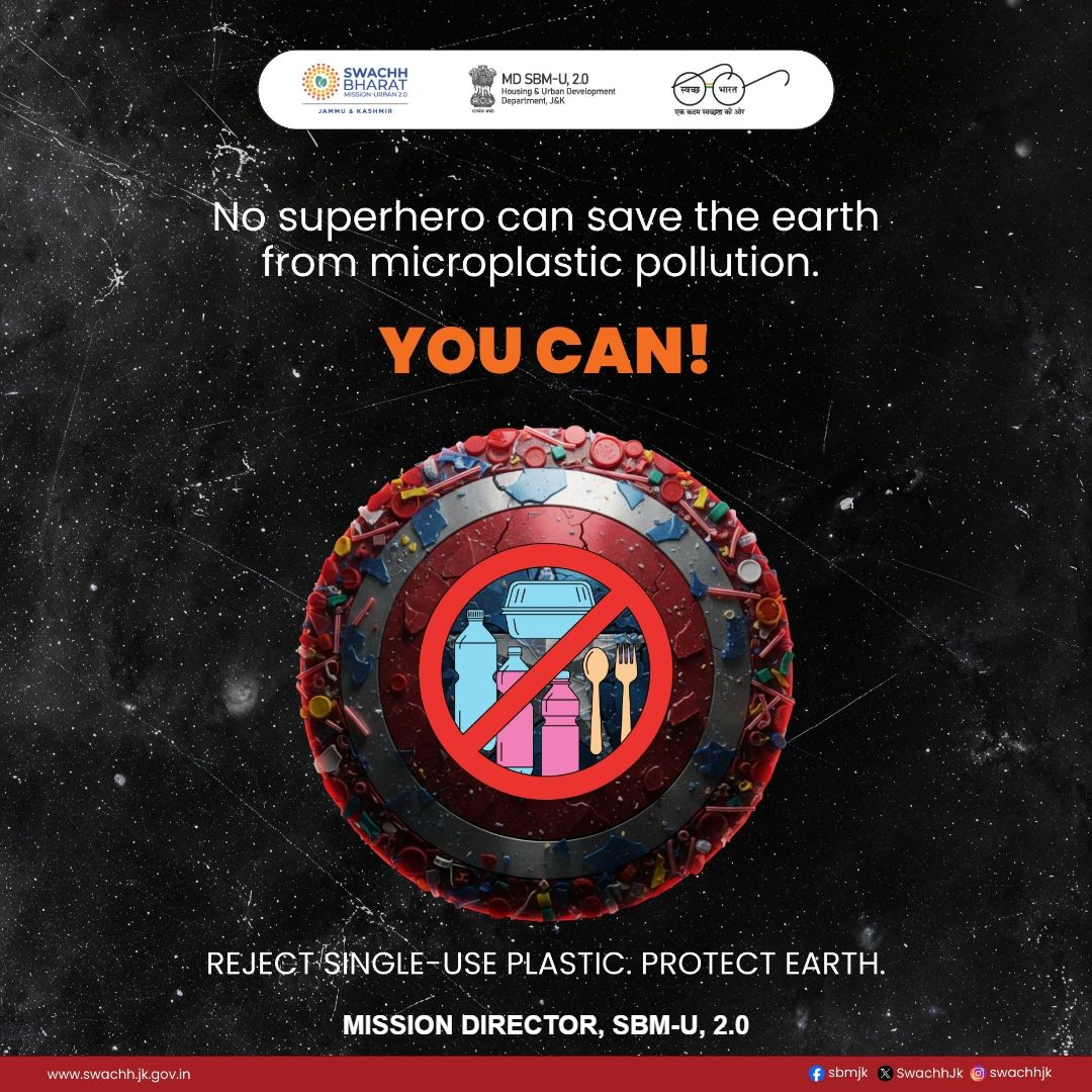 SwachhJk's tweet photo. Microplastics have reached the deepest oceans and the highest peaks. No cape-wearing hero can filter particles out of our water and soil. The power lies in our collective refusal to feed the plastic cycle. https://t.co/5FhmTbV3K9
