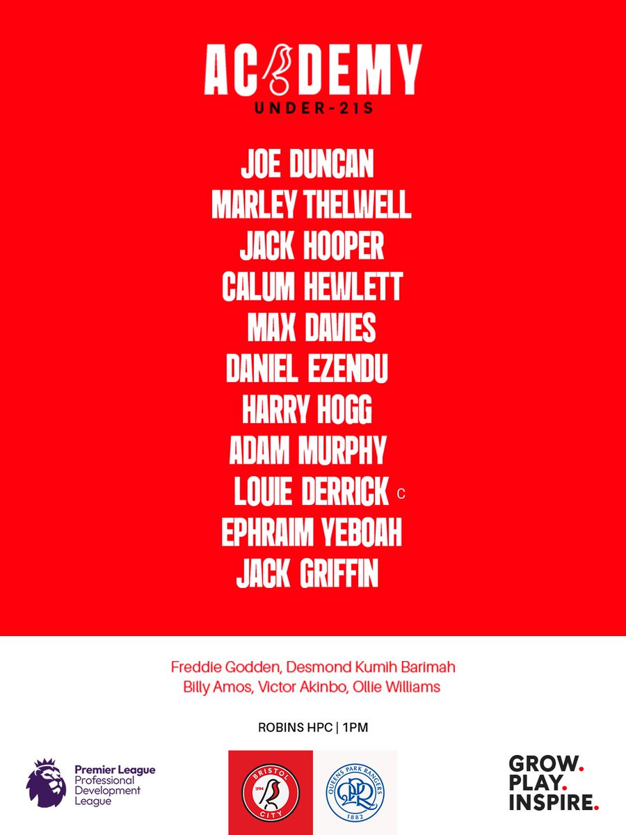 BristolCityAcad's tweet photo. How we start against QPR. 📋

Tune in live on Robins TV from 12.55pm. 📺 https://t.co/6XwwWubiIy