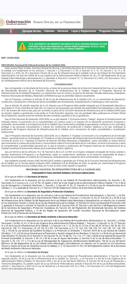 Hoy se publica en el Diario Oficial de la Federación el Programada Nacional de Infraestructura de la Calidad 2026 #DOF #PNIC2026 dof.gob.mx/nota_detalle.p…