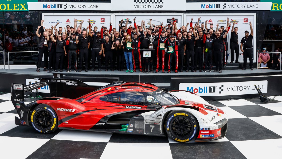 PorscheRaces's tweet photo. #IMSA - Exactly one month ago, the first race of the 2026 @IMSA season got underway. 24 hours later, #Porsche was once again the winner of the endurance classic in #Daytona

#Porsche963 #PorschePenskeMotorsport #Raceborn @MichelinRaceUSA https://t.co/lBj5ZqFL25