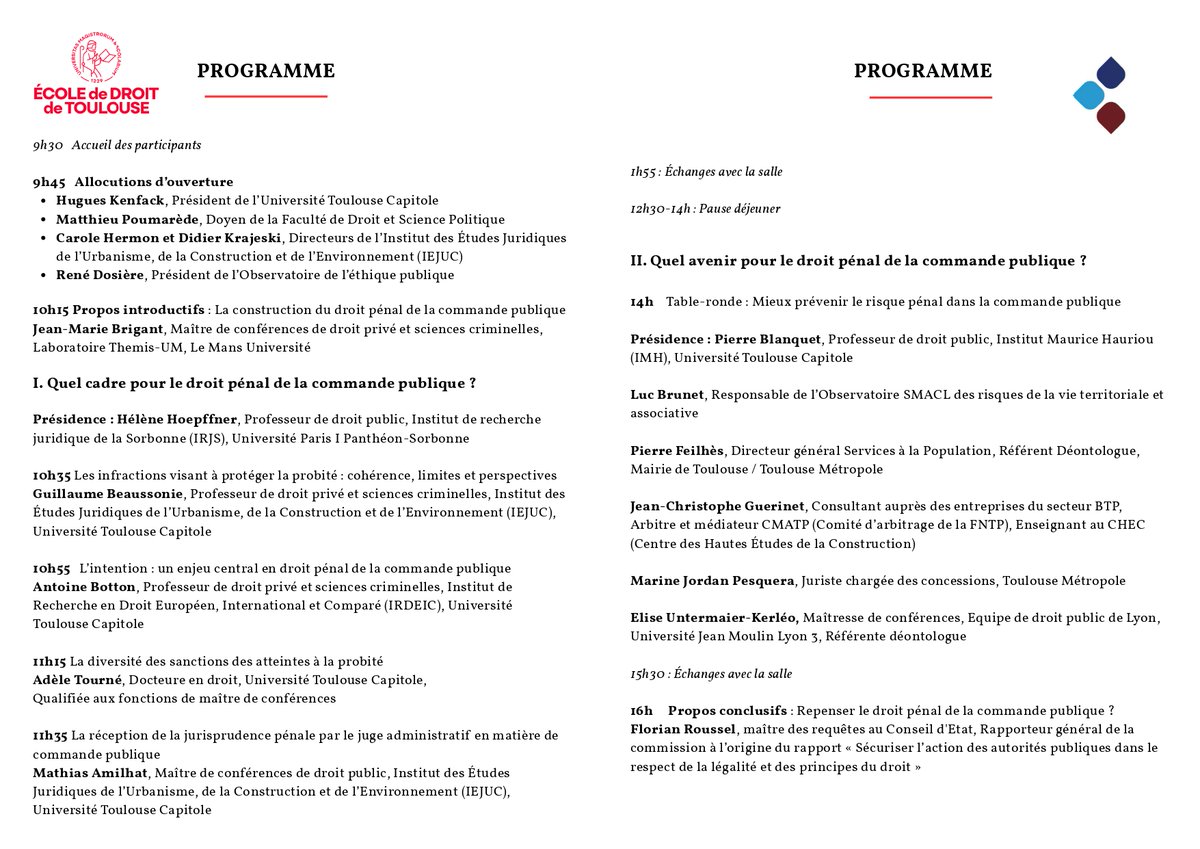 adeletourne's tweet photo. C'est avec grand plaisir que je vous annonce le prochain colloque : « Droit pénal et commande publique » - @EcoleDroitTlse, @iejuc, Observatoire de l'Ethique Publique
Vendredi 27 mars - Manufacture des Tabacs, Amphi. MS001. 
Inscription obligatoire : sylvie.trentin@ut-capitole.fr https://t.co/3ER0ecZCsj