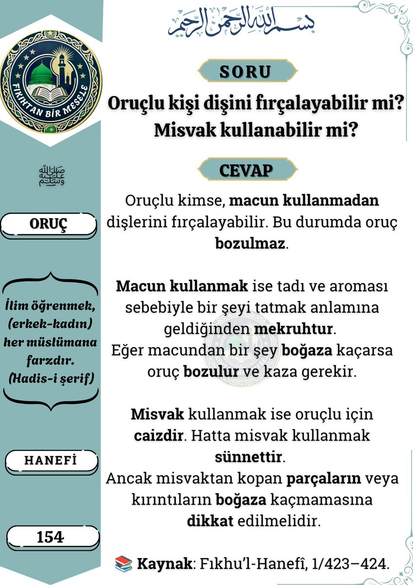 👉 Oruçlu kişi dişini fırçalayabilir mi? Misvak kullanabilir mi❓