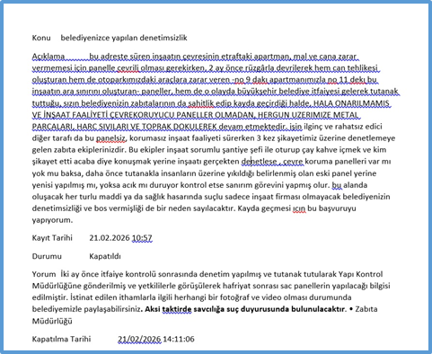 Bu durumu artık katlanılmaz hale geldiği için resmi olarak şikâyet ettiğim Kadıköy belediyesi denen laçka kuruluş ise şikayetimize konuya mantıklı bir neden söyleyerek değil vatandaşı savcılığa şikayet etmekle  tehdit ederek yanıt veriyor.