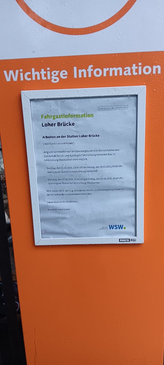 Sascha1982wtal's tweet photo. Achtung: #Wuppertal Arbeiten an der Haltestelle Loher Brücke #Talbus https://t.co/sZntEDBF9R