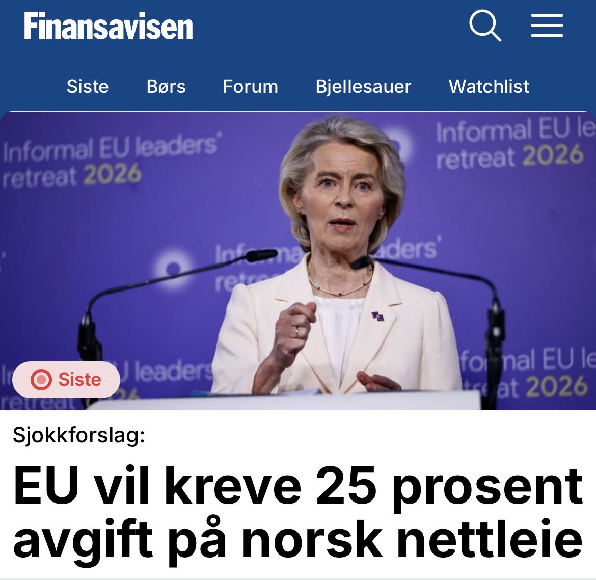 stianderzen's tweet photo. Dårlig taktikk hvis EU ønsker Norge som medlem. Vi får svare med å legge litt avgift på gassen. https://t.co/U9smK1A2Gf