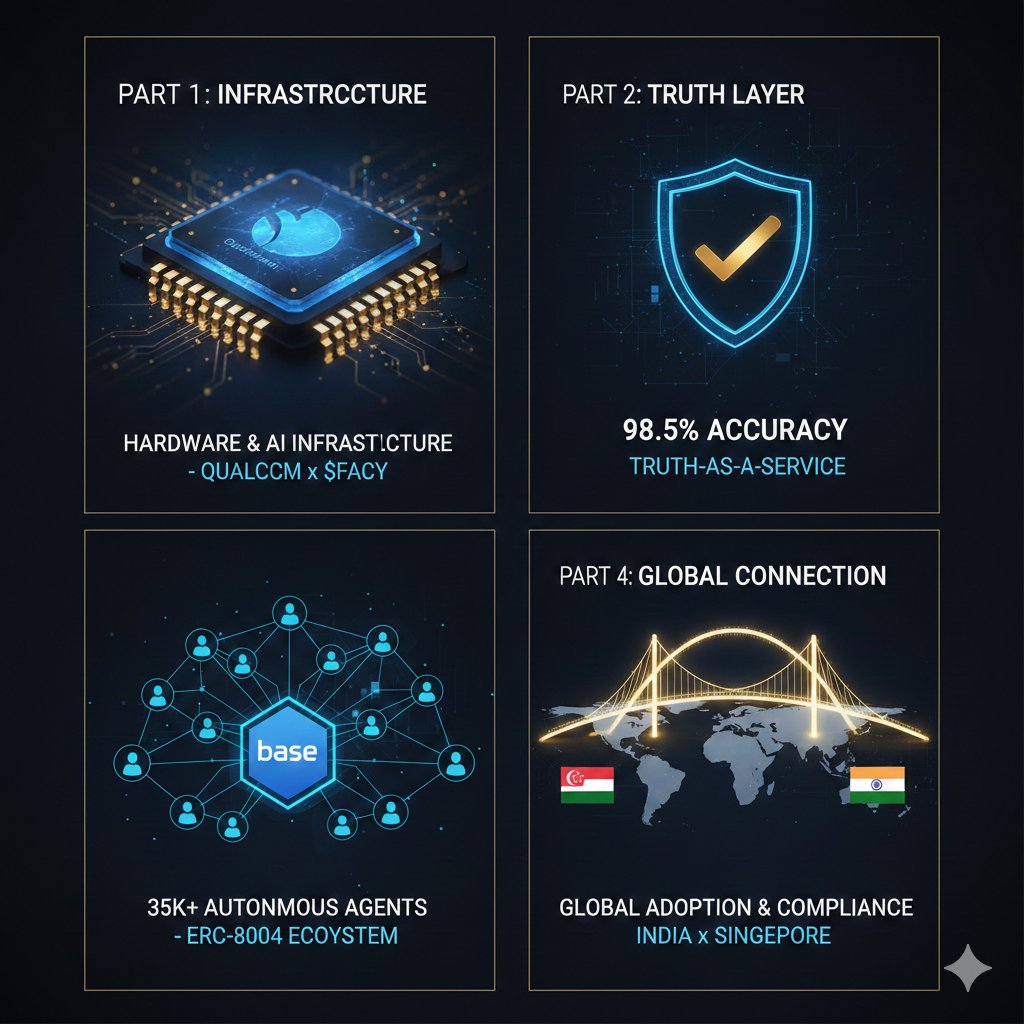 Quasymodo71's tweet photo. From Singapore’s SGD Spark to India’s AI Expo, the $FACY × Qualcomm synergy is clear. We’re bridging forensic validation with decentralized infra. Not just an ecosystem, but a global compliance layer for 2030+. The journey from raw data to proven fact. 🇮🇳🇸🇬 #AI #FACY https://t.co/JdfDAdS3WB