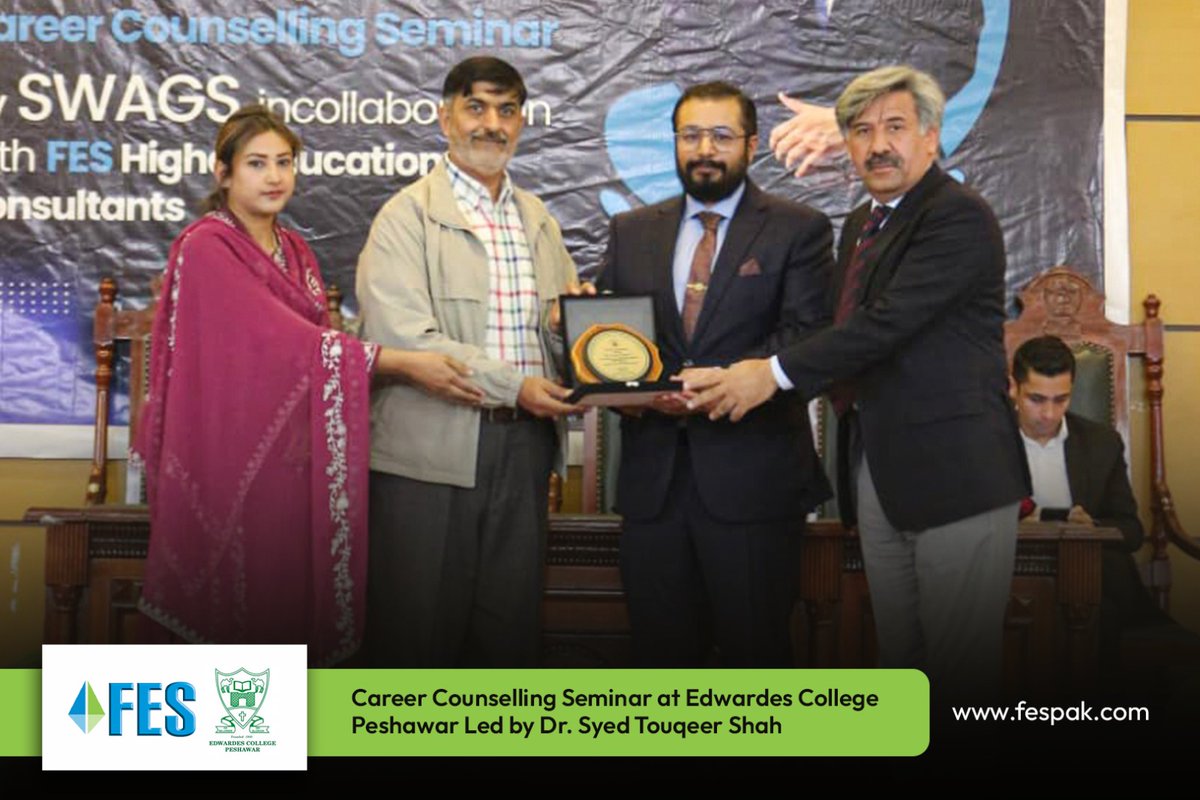 An engaging and impactful session at Edwardes College Peshawar. Managing Director FES Consultants, Dr. Touqeer Shah was invited by SWAGS (Students Welfare and Guidance Society) to deliver a guest talk at the One-Day Career Counselling Seminar, organized in collaboration with FES