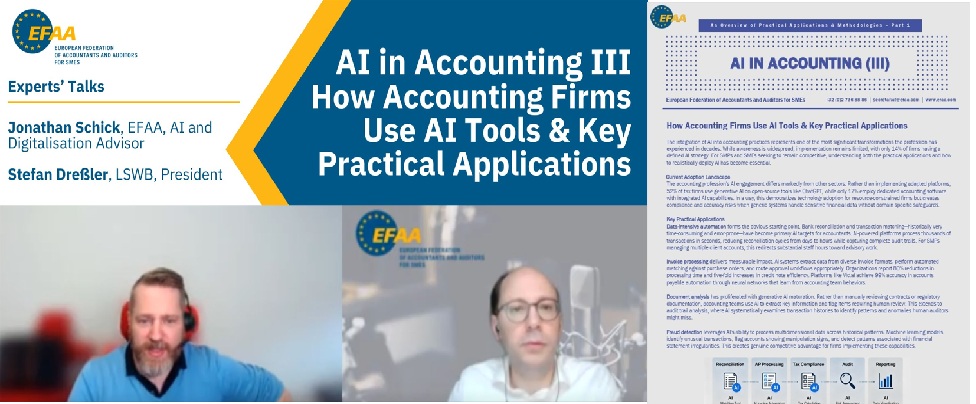 EFAAforSMEs's tweet image. #AI in #Accounting (III) is now publicly available! 
This guide—previously for EFAA members only—shows how firms use AI in practice and how to choose the right tools: efaa.com/5499-2 
🎧lnkd.in/e6bapfZ9Guides 
I &amp;amp; II also remain available #SMPs #SMEs #Digitalisation