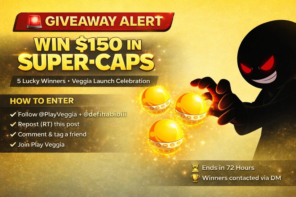 defihabibii's tweet photo. 🚨 GIVEAWAY ALERT - Veggia just launched!

To celebrate the launch of @PlayVeggia, I’m giving away $150 in Super-Caps to 5 lucky winners.

To enter 👇
* Follow @PlayVeggia + @defihabibii
* RT this post
* tag your friends below
* Join Veggia -  https://t.co/lDZFPypzPz

⏳ Ends in 72 hours
🏆 5 winners will be picked and contacted via DM
Good luck!