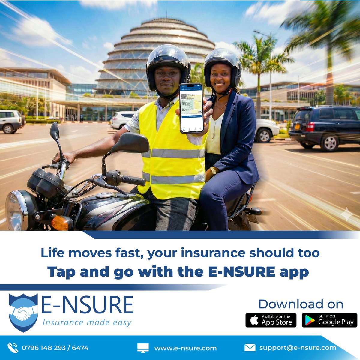 e_nsure's tweet photo. Why rethink it:
Zero physical office visits.
Everything is managed directly from your smartphone.
#InsuranceMadeEasy #DigitalInsurance #rwandatech #DigitalAfrica https://t.co/izUwDNNDPM