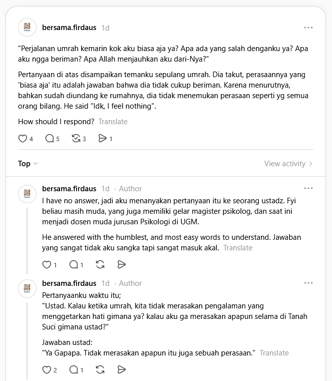 Jahenanas's tweet photo. Tentang umroh dan perjalanan spiritual.

Ada temen yang dulu pergi umroh terus pas pulang aku tanya: gimana rasanya umroh?

Terus dia jawab "I feel nothing:. https://t.co/oKVBmfCTiP