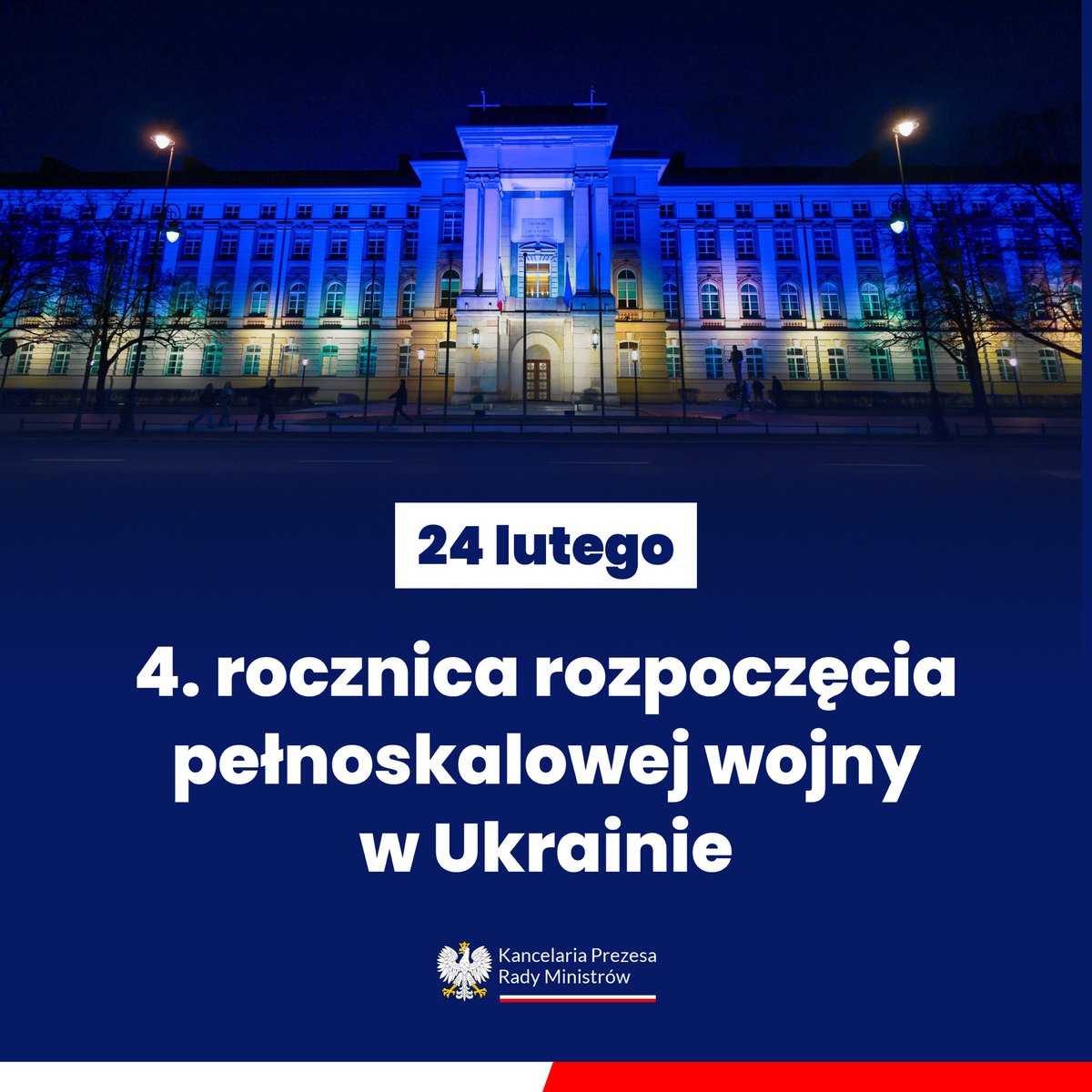 Cztery lata temu Rosja rozpoczęła pełnoskalową wojnę przeciwko Ukrainie.

To cztery lata odwagi, determinacji i walki o wolność.

Polska od pierwszego dnia stoi po stronie Ukrainy - wspierając jej suwerenność, bezpieczeństwo i prawo do decydowania o własnej przyszłości.