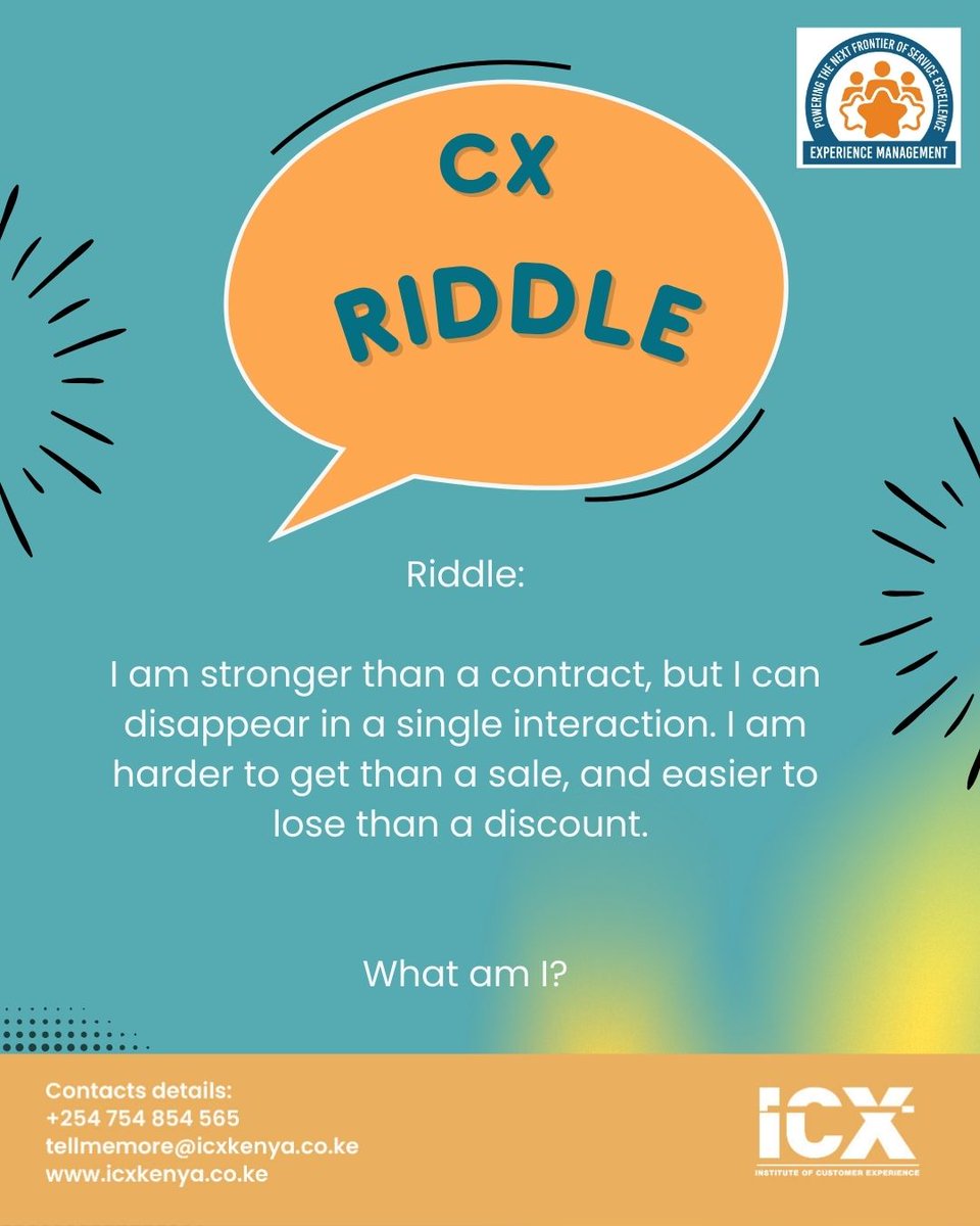 icx_kenya's tweet image. 🧠 CX Riddle:

Stronger than a contract.
Gone in one bad interaction.
Harder to get than a sale.
Easier to lose than a discount.

Answer: Loyalty.

Retention &amp;gt; acquisition.

#CustomerLoyalty #Retention #CX
