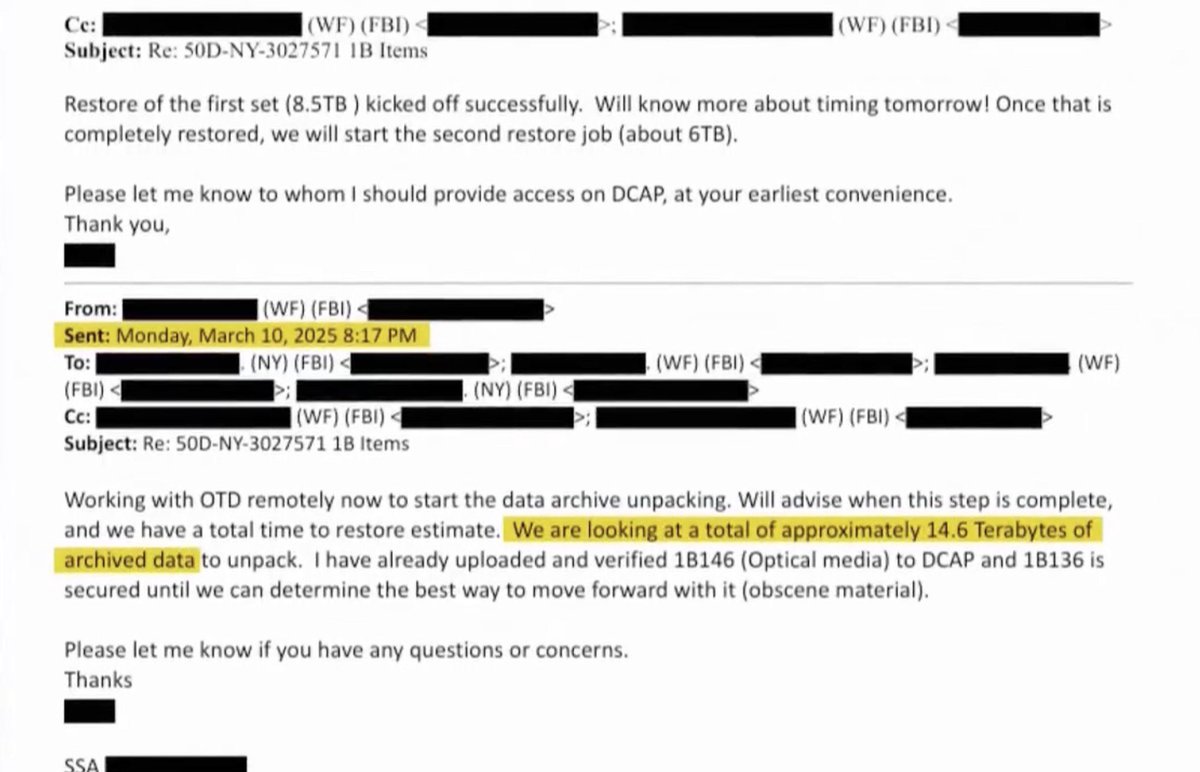 According to the FBI, they hold approximately 14.6 Terabytes of archived data related to Epstein.

To date, the DOJ has only released 300GB worth of files.

This is about 2% of the total.