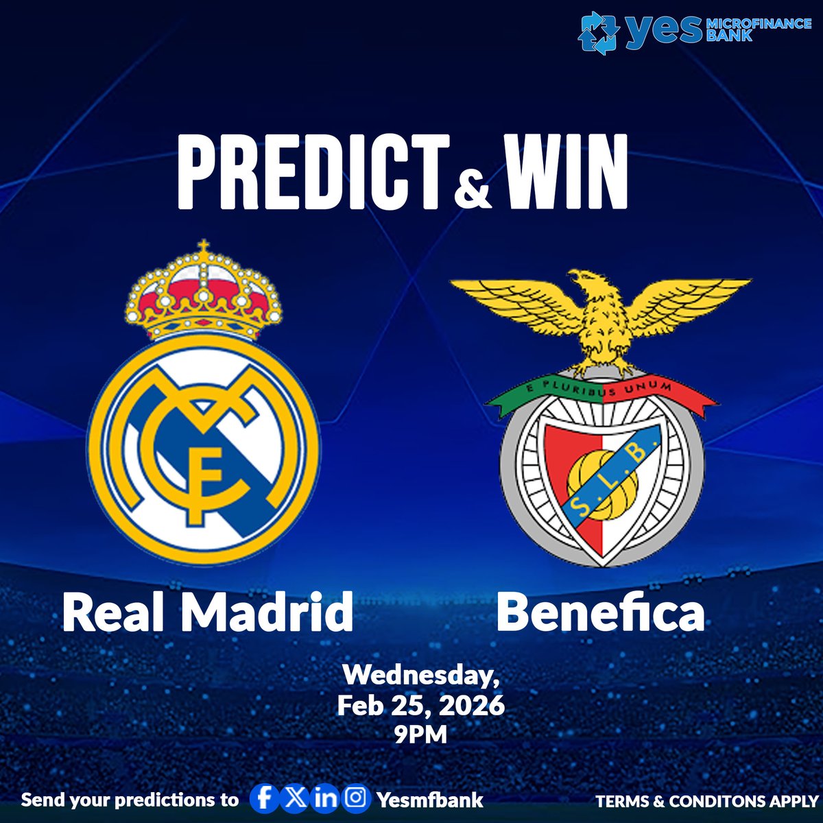 Bragging rights on the line! 5 lucky people stand a chance to win N5000 by correctly predicting the score of the epic top of the table clash between the Real Madrid and the Benefica before kickoff time on Wednesday February 25th (9pm).

To win you must:
1) Be our follower
2) Like