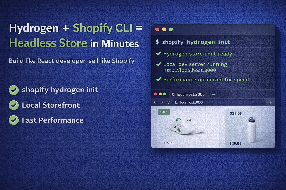 fayyazraza315's tweet photo. Hydrogen + Shopify CLI = Headless Store in Minutes
#ShopifyHydrogen #ShopifyCLI #HeadlessCommerce #ShopifyDevelopment #ReactJS #eCommerceDev https://t.co/dVOXLJK58w