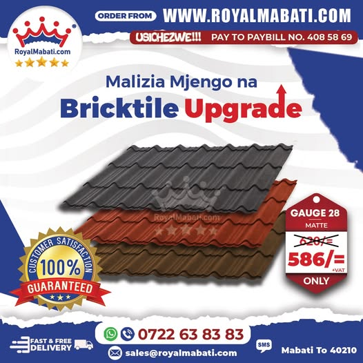 royalmabati_'s tweet photo. Visit our factory, chagua the Royal Bricktile and your order will be ready for collection within 2 hours. To order 0722638383 or WhatsApp https://t.co/CgOmJKgMUJ #RoyalMabati #Bricktile #OwnCollection #FebruaryDeals #BestMabati https://t.co/ZnCYcSznEK