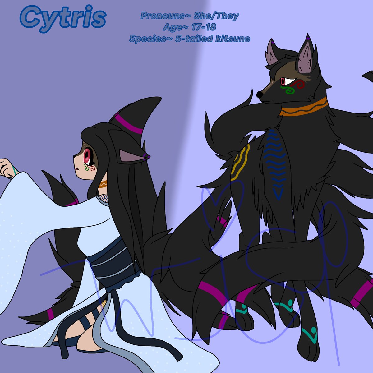 Cytris the five-tailed kitsune. I love drawing her
#Kitsune #OC