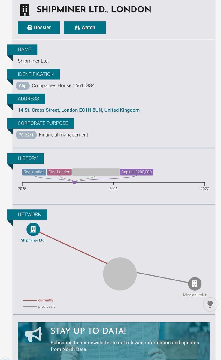 Shipminer Ltd will be another one to watch🔍

North Data suggests a link to Minelab Ltd;

Original UK Registered Address: 7a 7a Canalside Square, London, N17FL

Reminds us to check the high-seas on Instagram ⛏️⛵️

#MineLab Mine Lab @minelab_bz #ShipMiner 

northdata.com
