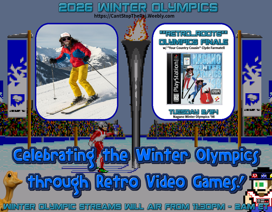 Retro Gaming Olympics 2026 Finale, hosted by "Your Country Cousin" Clyde! ⛸️PlayStation action with Nagano Winter Olympics '98! ⛷️ Tuesday Feb 24th, 1130pm - 2am ET. #Olympics #RetroGaming youtube.com/live/81qSPfgSC…