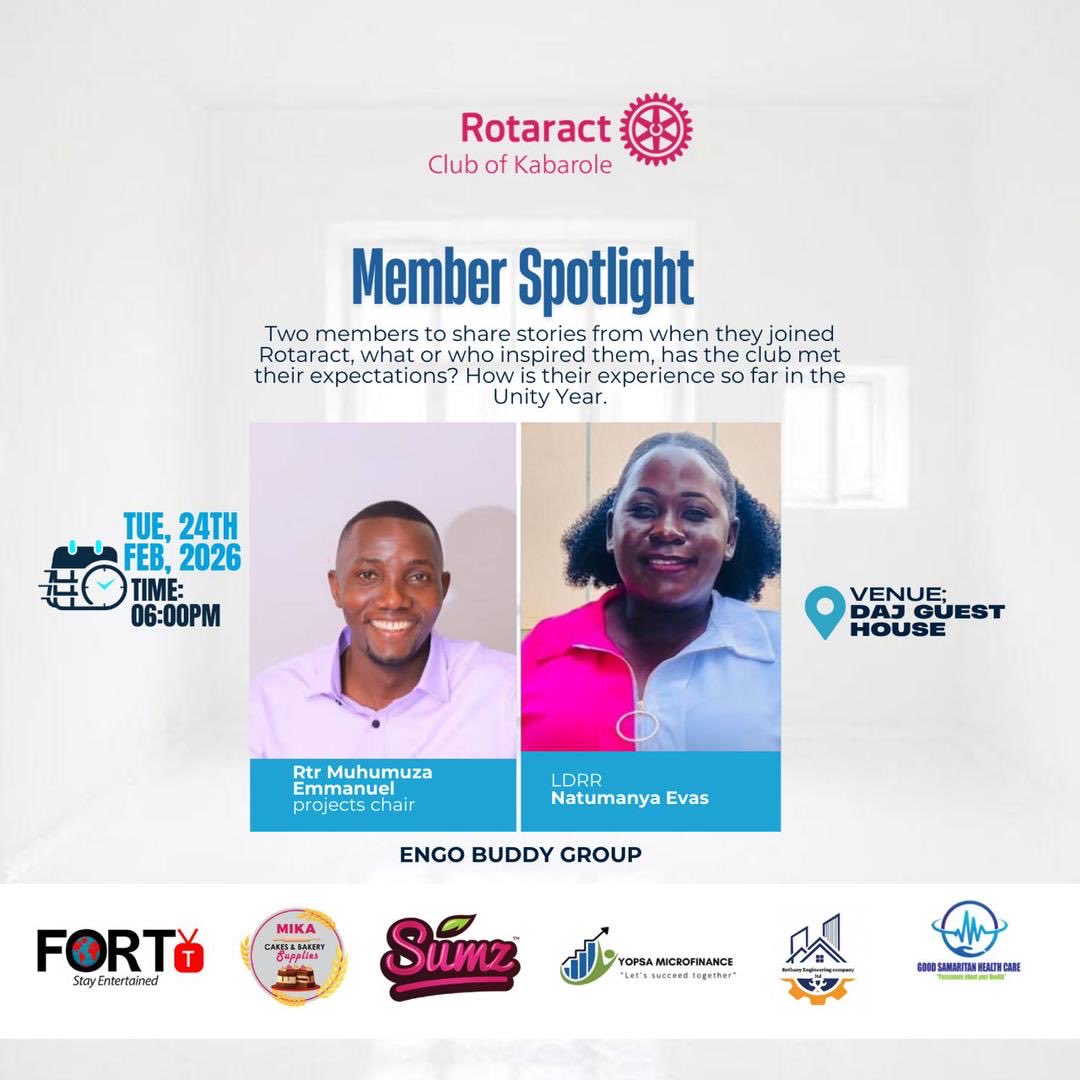 💫MEMBER SPOTLIGHT  FELLOWSHIP💫

This week, we turn the spotlight inward to celebrate the heart of Rotary as it makes 121 years of existence!

Join us for an inspiring evening as we hear stories of service, leadership and impact from our very own Rotaractors.