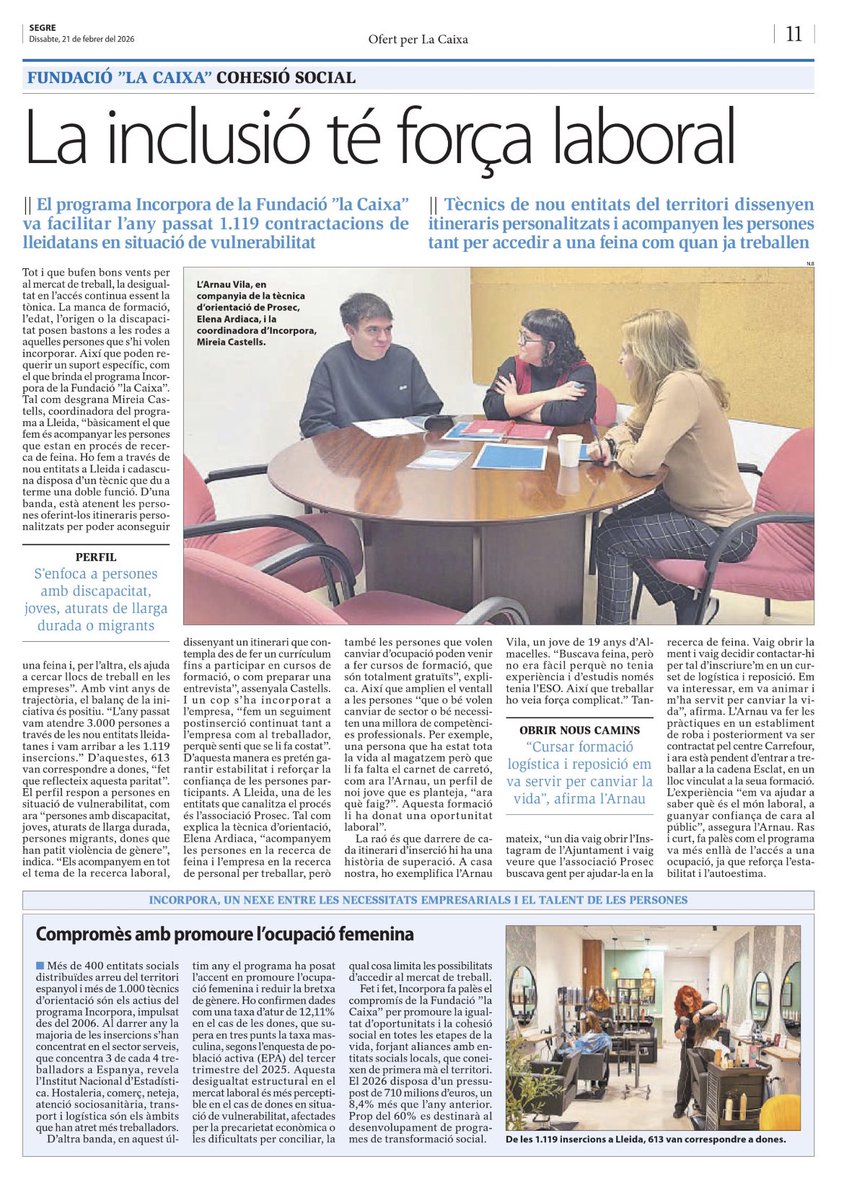 assocprosec's tweet photo. 🗞️ SOM NOTÍCIA.
Dissabte, al @SEGREcom parlant del Programa Incorpora de @FundlaCaixa i com treballem des d’ @assocprosec per a facilitar als joves la inserció en el món laboral.
#proseclleida #programaincorpora https://t.co/JyRoJMHV0s
