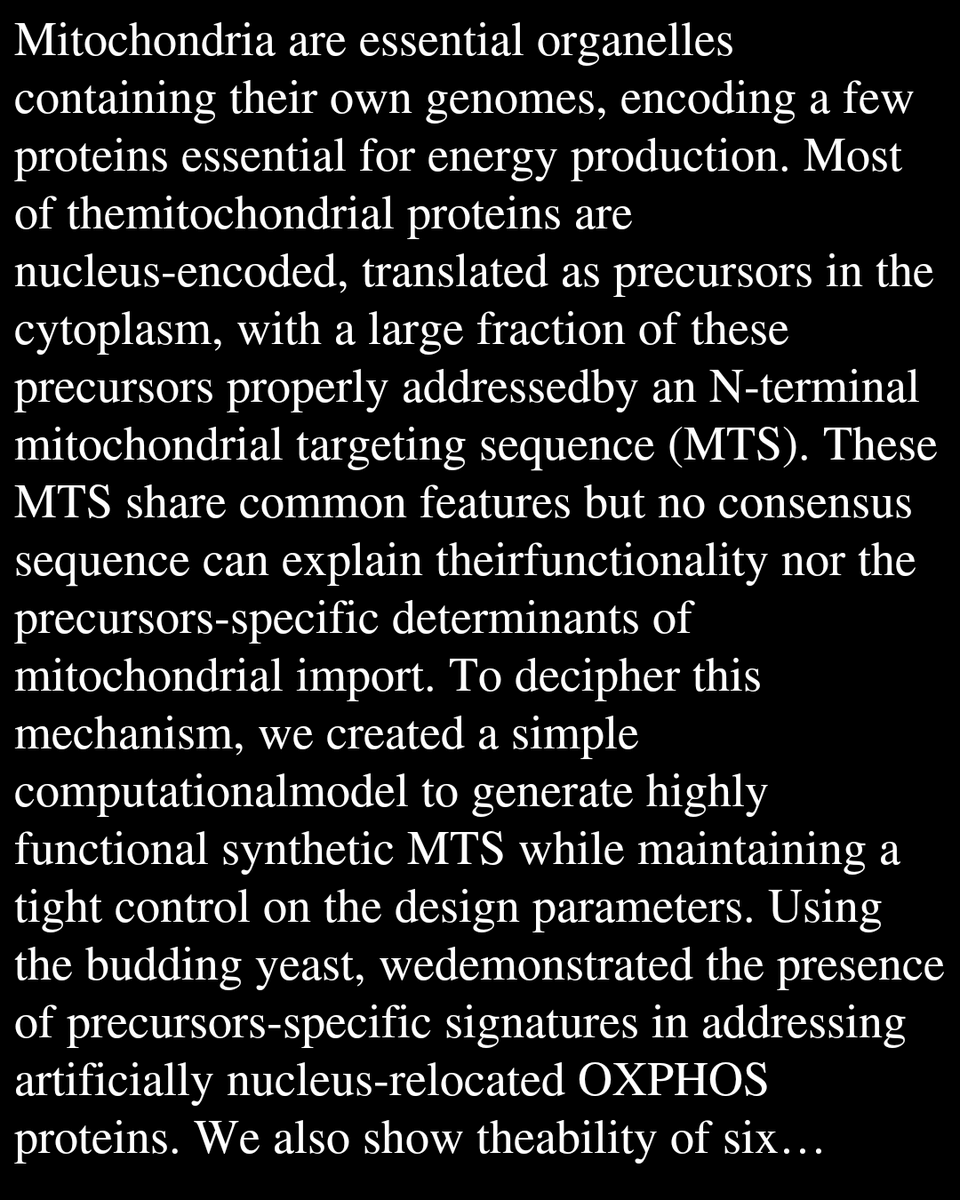 TargetMITO: A rule-based model for generating highly functional synthetic mitochondrial targeting sequence in yeast

Gombeau, K., Wan, R., James, J. S., Tribouillard-Tanvier, D., Cai, Y.
biorxiv.org/content/10.648…
