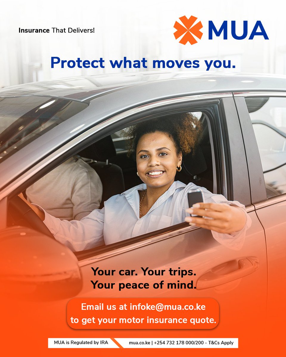 MUA_Kenya's tweet image. Drive bold. Drive covered.
Because your car isn’t just a ride, it’s your freedom, your hustle, your story.
Protect what moves you with MUA Motor Insurance and enjoy every journey with total peace of mind.
#MUAInsurance #InsuranceKe #MUAcares #MotorInsurance #TravelInsurance