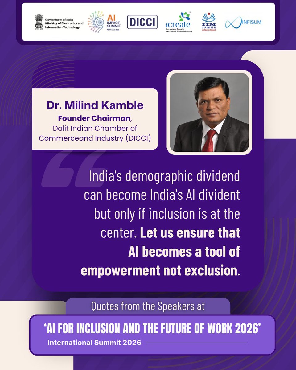 Empowering India's AI future for all! 🇮🇳 
Dr. Milind Kamble urges AI as a bridge to opportunity, ensuring no one is left behind.

#AIforInclusion #FutureOfWork