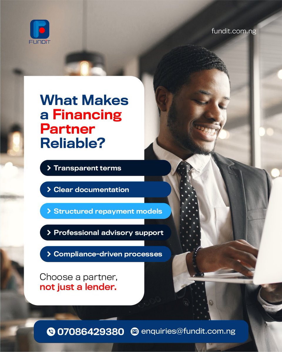 FUNDiTFinancial's tweet image. A reliable financing partner offers more than capital.

✔ Transparent terms
✔ Clear documentation
✔ Structured repayment
✔ Advisory support
✔ Compliance-driven processes

Choose a partner. Not just a lender.

📩 Work with a structured finance team
#Finance #SMEs  #Fundit