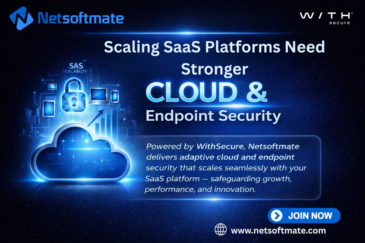Netsoftmate's tweet photo. SaaS growth demands scalable security.
@Netsoftmate , powered by @WithSecure , secures cloud workloads, endpoints, and access. 

Cloud protection | Endpoint defense | Continuous monitoring

👉 https://t.co/AKH99epy9R

#Netsoftmate #WithSecure #SaaSSecurity #CloudSecurity https://t.co/X3UfiI1T7I