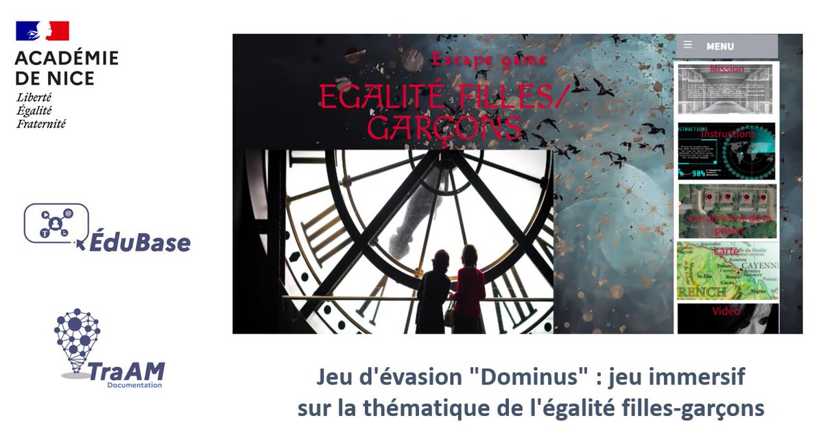 📆En préparation du 8 mars, journée internationale des droits des femmes : un jeu d’évasion pédagogique numérique pour des élèves de 4e afin d’aborder les enjeux de l’égalité fille-garçon. 
Scénario #TRAAM #documentation 2023-24 proposé par <a href="/AcademieNice/">Académie de Nice</a> 
edubase.eduscol.education.fr/fiche/22868