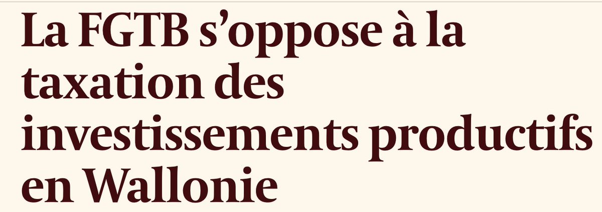michelhenrion's tweet image. La  @FGTBwallonne , annonce @lecho, s’oppose à la relance de la #taxation  des investissements productifs par le gouvernement wallon et demande le  maintien de l’exonération de la taxe sur la force motrice. "Cela ne va  pas du tout dans le bon sens", estime @JFTamellini ,  le