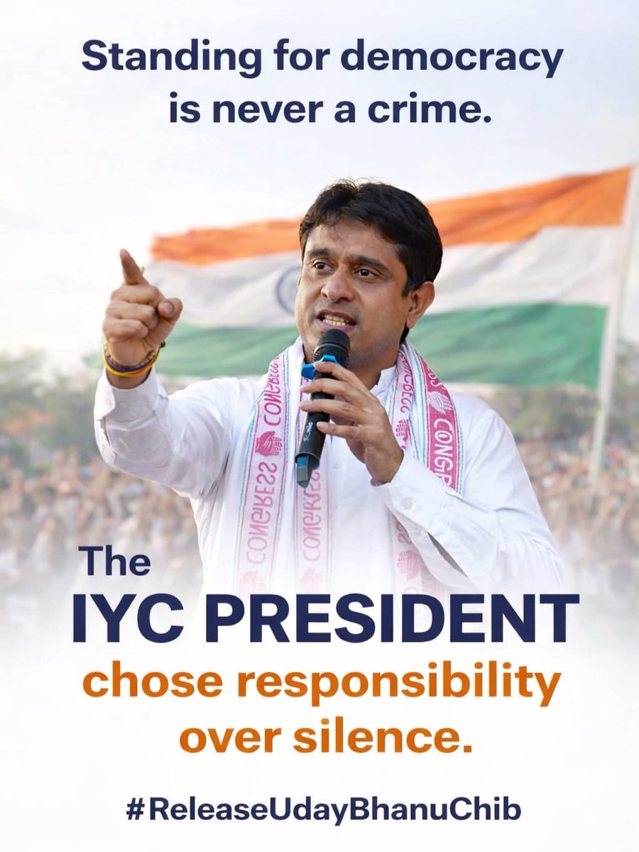 Swapnil_Patil_9's tweet photo. Standing for democracy is never a crime.💯

IYC President, @udaybhanuchib chose responsibility over silence and that is courage.

#ReleaseUdayBhanuChib https://t.co/7ytsGuD9qC