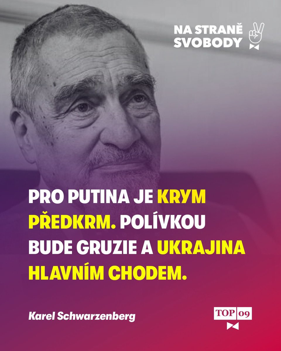 Putin sliboval zkázu Ukrajiny za tři dny. Teď má izolované Rusko, posílil NATO a semknutou větší část Evropy.

Jeho agrese přinesla úpadek. Obrana přinesla sílu. Ukrajina je statečná.

A jak říkal Karel Schwarzenberg – na straně napadených se nestojí z taktiky, ale z principu. 🇺🇦