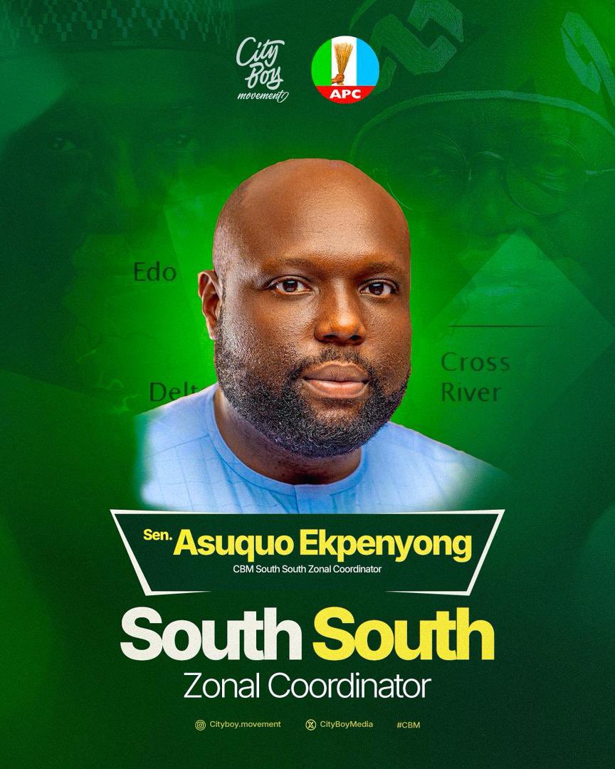 CityBoyMedia's tweet photo. We are proud to introduce Senator Asuquo Ekpenyong as the Cityboy Movement South-South Zonal Coordinator! 🙌🏽 @A_Ekpenyong 
A distinguished leader and transformational public servant, Sen. Ekpenyong represents Cross River South Senatorial District in the 10th Nigerian Senate one of the youngest and most influential voices in Nigeria’s democracy today 🇳🇬.  ￼

A brilliant economist and financial expert, he served as Cross River State Commissioner for Finance, starting at just 29  making him one of Nigeria’s youngest commissioners.  ￼
In the Senate, he has championed development, youth empowerment, education, infrastructure and legislative reform across the Southern region.  ￼
His leadership is marked by grassroots impact, real progress for communities, and unwavering dedication to inclusive governance.  ￼

As Zonal Coordinator for the South-South, Sen. Ekpenyong brings vision, energy and strategic direction to our movement’s mission of empowering youth, strengthening communities, and driving positive change. 🚀

Join us in welcoming him as we continue to build a better future together! 💚

#CityboyMovement #SouthSouthCoordinator 

cc: @STinubu