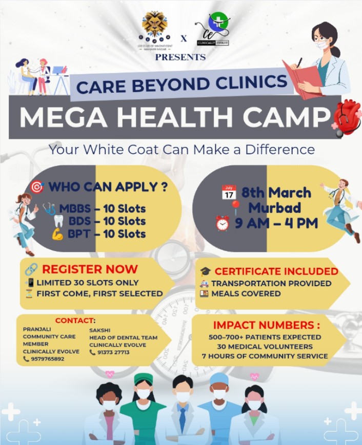 cevolveofficial's tweet photo. ‼️ *CARE BEYOND CLINICS - MEGA HEALTH CAMP* ‼️

📅 Date: 8th March

📍 Location: Crystal Resort, Murbad (transportation will be provided from kalyan station to&amp;fro ) 

⏰ Time: 9:00 AM – 4:00 PM

👇 Register Here
https://t.co/Pdp25RgPLN https://t.co/hT9uBo0UBW