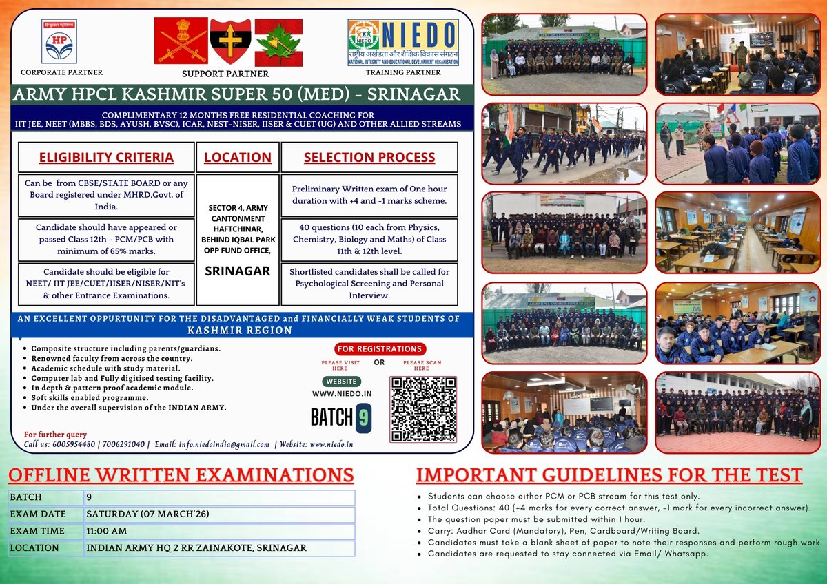 🎓 KASHMIR SUPER 50 | SRINAGAR CENTRE

 Free Coaching Registration: Session 2026-2027
Attention students! Are you ready to level up your academic journey? The prestigious Kashmir Super 50 (Srinagar Centre) is now officially accepting applications for the upcoming batch. Don't
