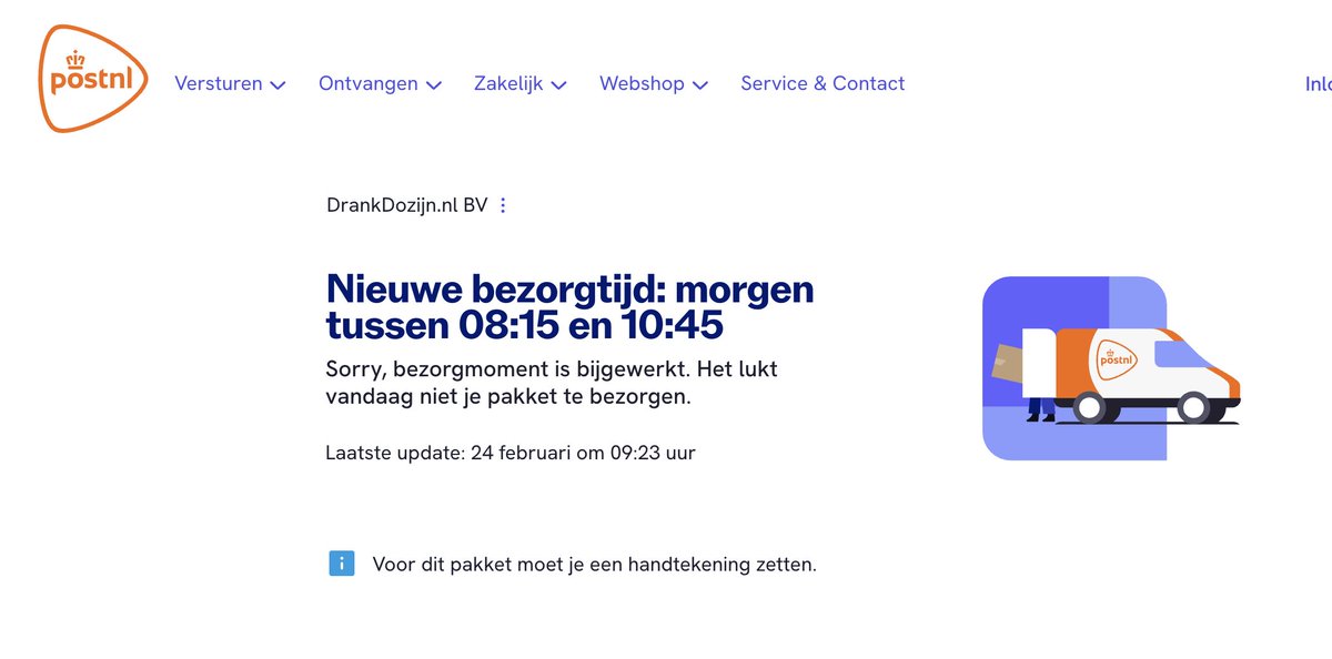 delaatstemeter's tweet image. En alweer lukt het PostNL niet om te bezorgen. Nu tweede verschuiving... terwijl we voor deze tijdlevering stevig moeten betalen. Ik snap steeds beter waarom ze verlies maken bij PostNL #postnl #drankdozijn
