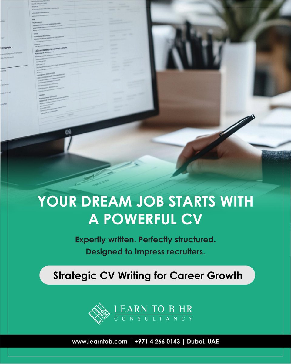 Learn_To_B's tweet photo. ✨ Your Dream Job Starts with a Powerful CV.

🌐 https://t.co/7cWYmj4AHr | 📞 +971 4 266 0143  |📍Dubai, UAE
#CVWriting #CareerGrowth #GetHired #ProfessionalBranding #DubaiCareers #JobSearchSuccess #LearnToB #LearnToBHRConsultancy https://t.co/jUpxXl3MY4