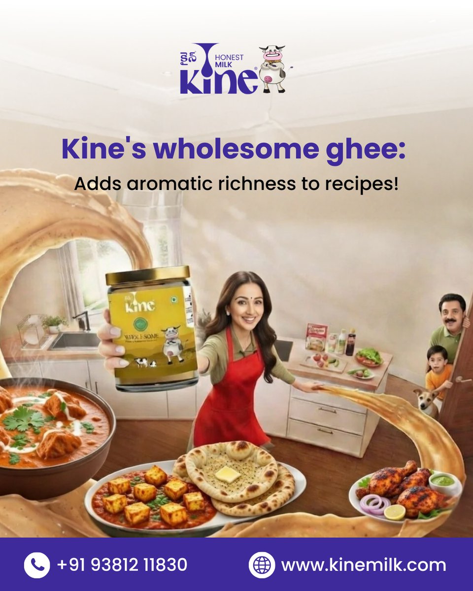 milk_kine's tweet image. Add a touch of aromatic richness to every meal with Kine’s Wholesome Ghee! Made from fresh, pure milk, it brings authentic taste, nutrition, and homely goodness to your recipes.#kinefreshdairy #wholesomeghee #freshandpure #aromaticflavors #dairylove #kitchenessential #pureghee