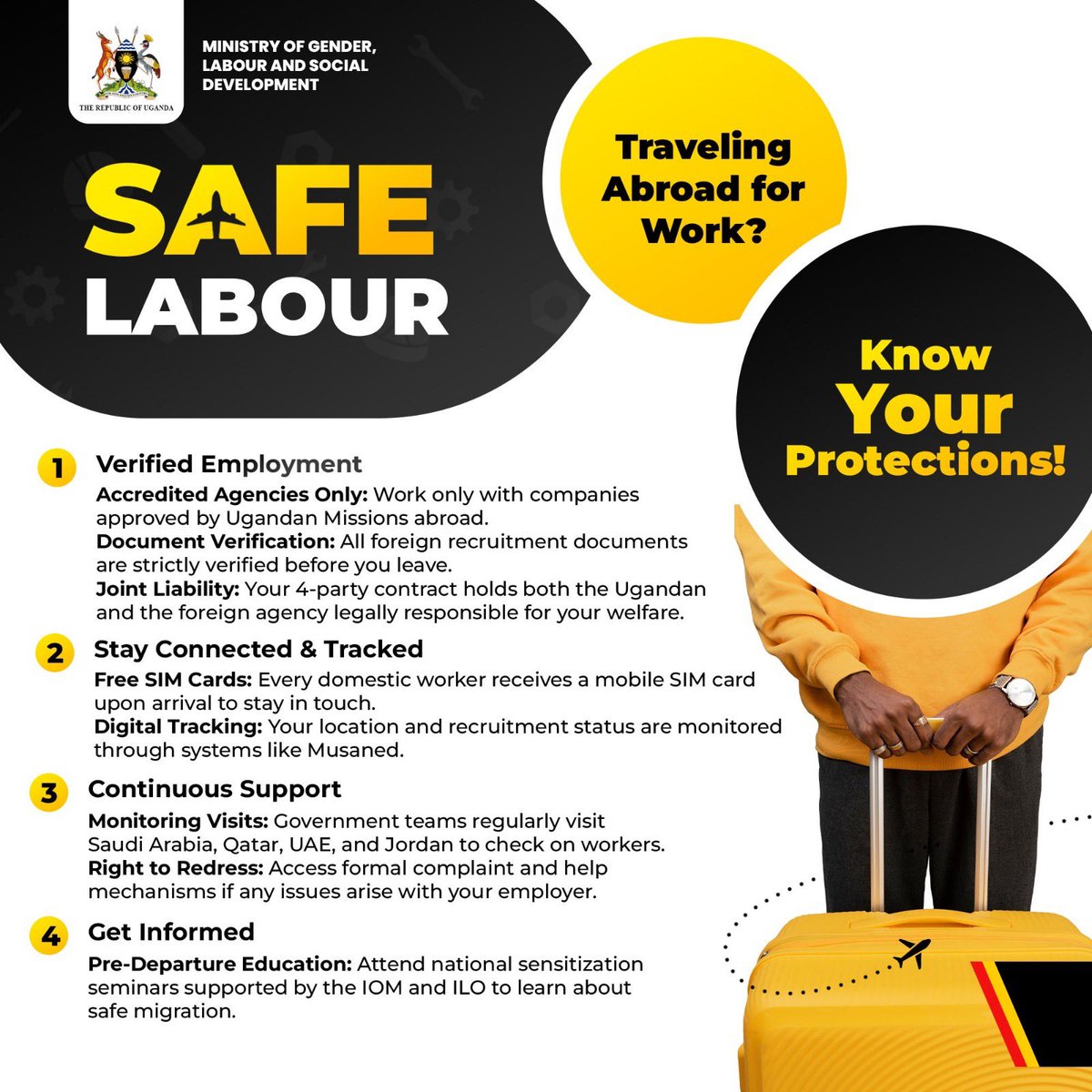 BannetRurunga's tweet photo. Before signing any contract with a recruitment agency, read the fine print carefully.
Understand the terms, fees, and your rights as a worker. Knowledge is power, don’t let hidden clauses catch you off guard!
#SafeLabourMigration https://t.co/84XX5RcrU1