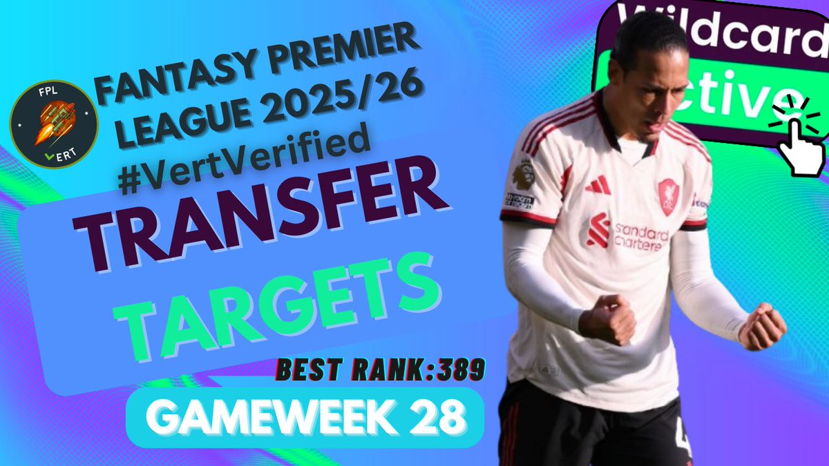 FPLvert's tweet photo. #FPL #GW28 TRANSFER TARGETS 🎯

virgil is verified ✅

🆕 #VertVerified power ranking
📈 my top 5 for the next 5 GWs

🧤 best gks
🛡️ best defenders
🧠 best midfielders
🎯 best forwards

📝 GW28 wildcard draft

best overall rank: 389th 💹🚀

full vid ➡️ https://t.co/fe40WrtYcT https://t.co/3yKdG6LsIS
